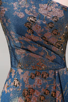 Load image into Gallery viewer, Peacock Blue Floral A Line One Shoulder Asymmetrical Formal Dress