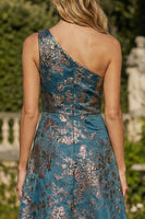 Load image into Gallery viewer, Peacock Blue One Shoulder A Line Maxi Formal Dress