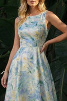Load image into Gallery viewer, Light Green Boat Neck Floral A Line Long Formal Dress