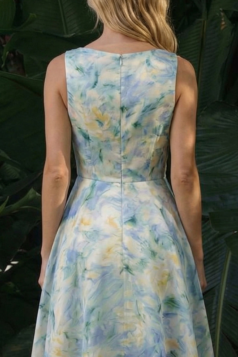 Load image into Gallery viewer, Light Green Boat Neck Floral A Line Long Formal Dress