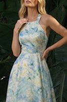 Load image into Gallery viewer, Light Green Floral A Line High-Low Formal Dress