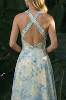 Load image into Gallery viewer, Light Green Floral A Line High-Low Formal Dress