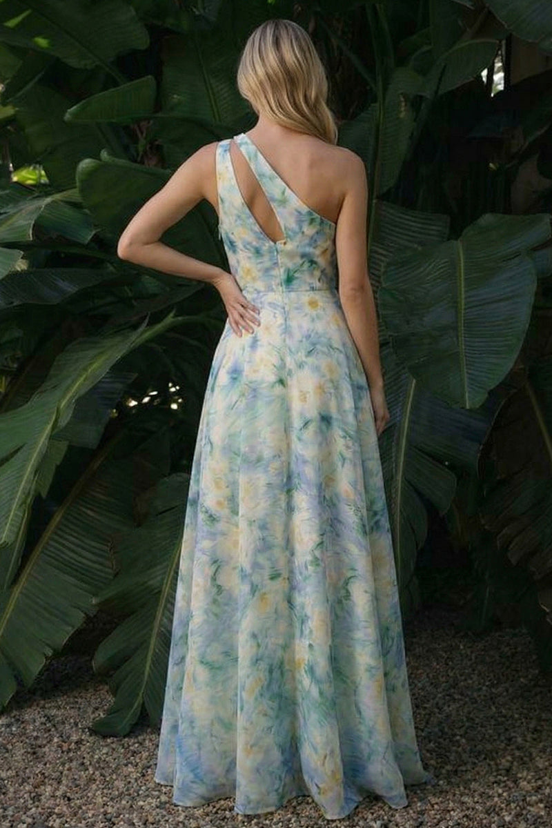 Load image into Gallery viewer, Light Green A Line Cut Out Floral Long Formal Dress with Slit