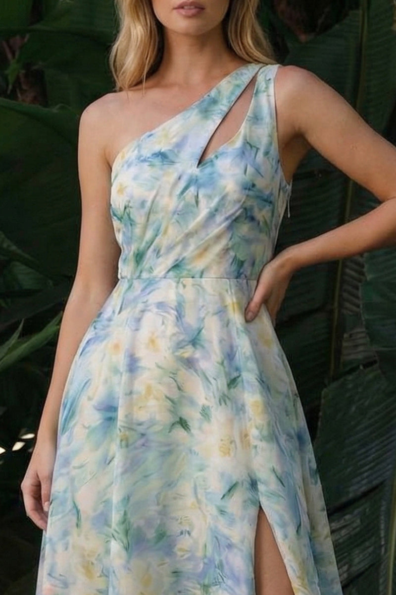 Load image into Gallery viewer, Light Green A Line Cut Out Floral Long Formal Dress with Slit