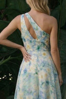 Load image into Gallery viewer, Light Green A Line Cut Out Floral Long Formal Dress with Slit