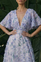 Load image into Gallery viewer, Light Purple Floral A Line Backless Long Formal Dress