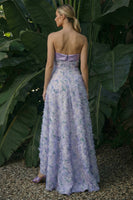 Load image into Gallery viewer, Light Purple Floral Strapless A Line Asymmetrical Formal Dress
