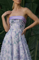 Load image into Gallery viewer, Light Purple Floral Strapless A Line Asymmetrical Formal Dress