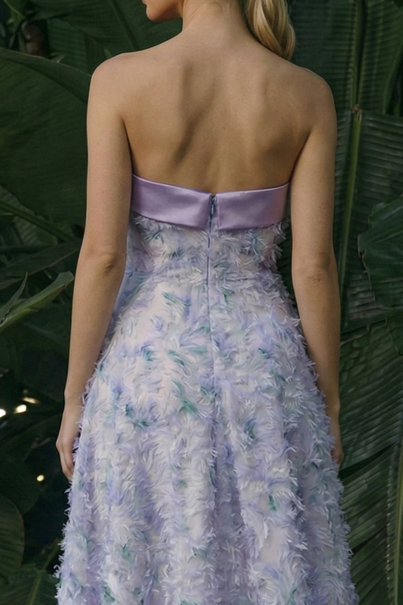 Load image into Gallery viewer, Light Purple Floral Strapless A Line Asymmetrical Formal Dress