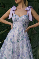 Load image into Gallery viewer, Light Purple A Line Floral Long Formal Dress with Bows