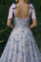 Load image into Gallery viewer, Light Purple A Line Floral Long Formal Dress with Bows