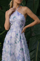 Load image into Gallery viewer, Light Purple Backless Floral Halter A Line Long Formal Dress