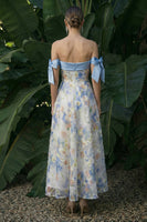Load image into Gallery viewer, Light Blue Floral A Line Maxi Formal Dress with Bows
