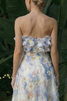 Load image into Gallery viewer, Light Blue A Line Ruffled Floral Maxi Formal Dress