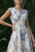 Load image into Gallery viewer, Light Blue Floral A Line Maxi Formal Dress
