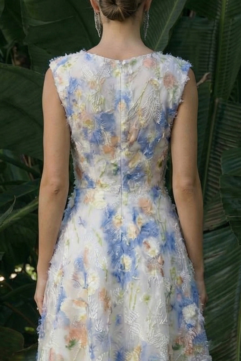 Load image into Gallery viewer, Light Blue Floral A Line Maxi Formal Dress