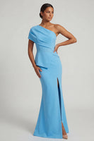Load image into Gallery viewer, Sky Blue Mermaid Beaded Long Formal Dress with Slit