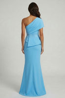 Load image into Gallery viewer, Sky Blue Mermaid Beaded Long Formal Dress with Slit