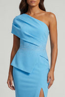 Load image into Gallery viewer, Sky Blue Mermaid Beaded Long Formal Dress with Slit