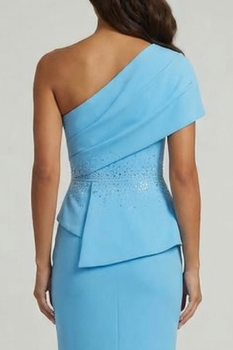 Load image into Gallery viewer, Sky Blue Mermaid Beaded Long Formal Dress with Slit