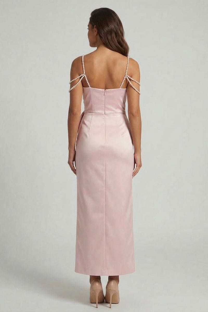 Load image into Gallery viewer, Blush Beaded Sheath Long Formal Dress with Bow