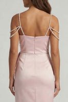 Load image into Gallery viewer, Blush Beaded Sheath Long Formal Dress with Bow
