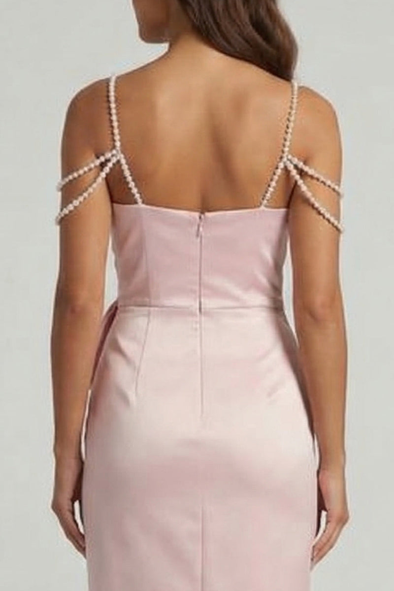 Load image into Gallery viewer, Blush Beaded Sheath Long Formal Dress with Bow