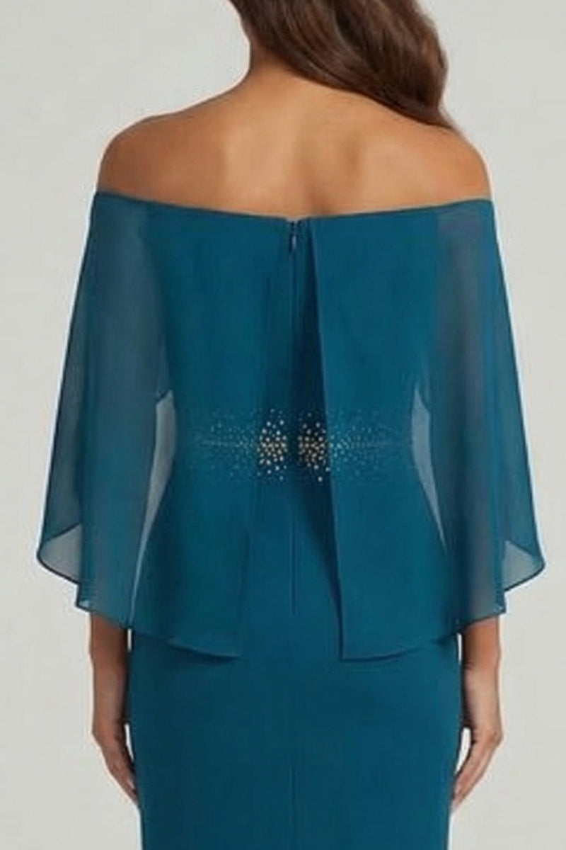 Load image into Gallery viewer, Peacock Blue Beaded Long Mermaid Mother of the Bride Dress with 3D Flower