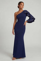 Load image into Gallery viewer, Navy Mermaid Beaded Long Mother of the Bride Dress with Ruffles