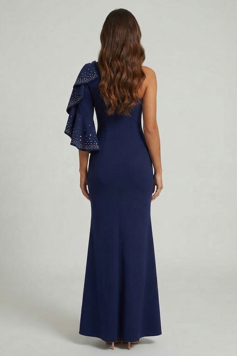 Load image into Gallery viewer, Navy Mermaid Beaded Long Mother of the Bride Dress with Ruffles