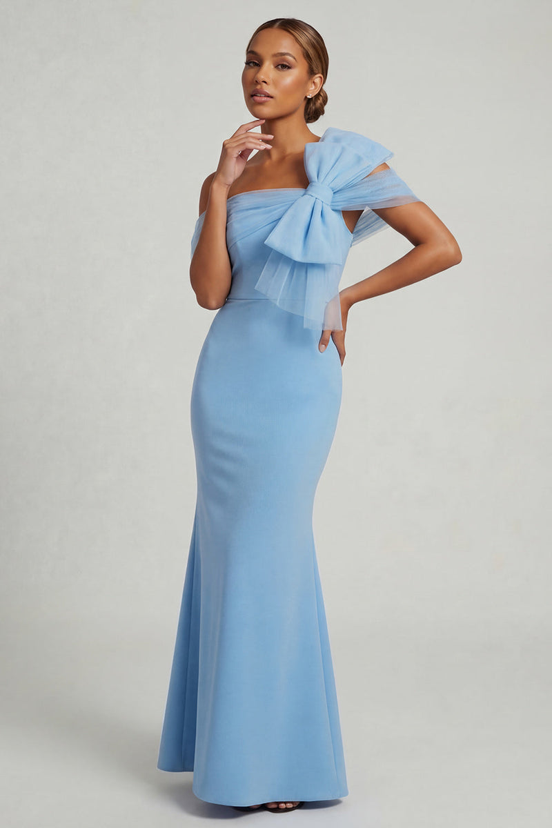 Load image into Gallery viewer, Sky Blue Mermaid Long Formal Dress with Bow