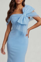 Load image into Gallery viewer, Sky Blue Mermaid Long Formal Dress with Bow