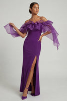 Load image into Gallery viewer, Purple Sheath Long Formal Dress with Ruffles