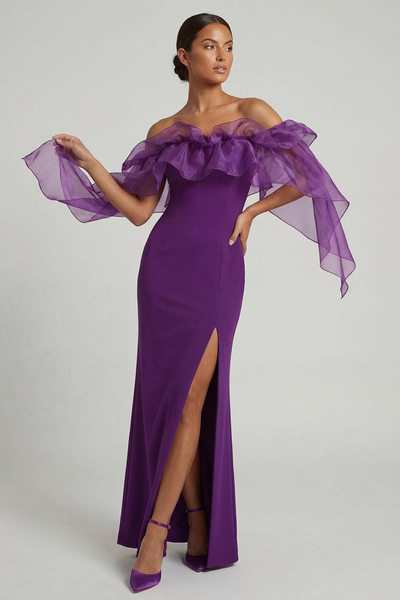 Load image into Gallery viewer, Purple Sheath Long Formal Dress with Ruffles