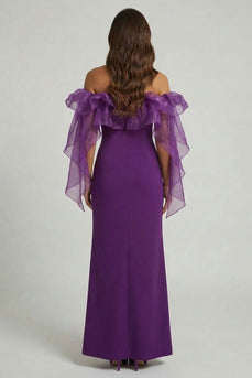 Purple Sheath Long Formal Dress with Ruffles