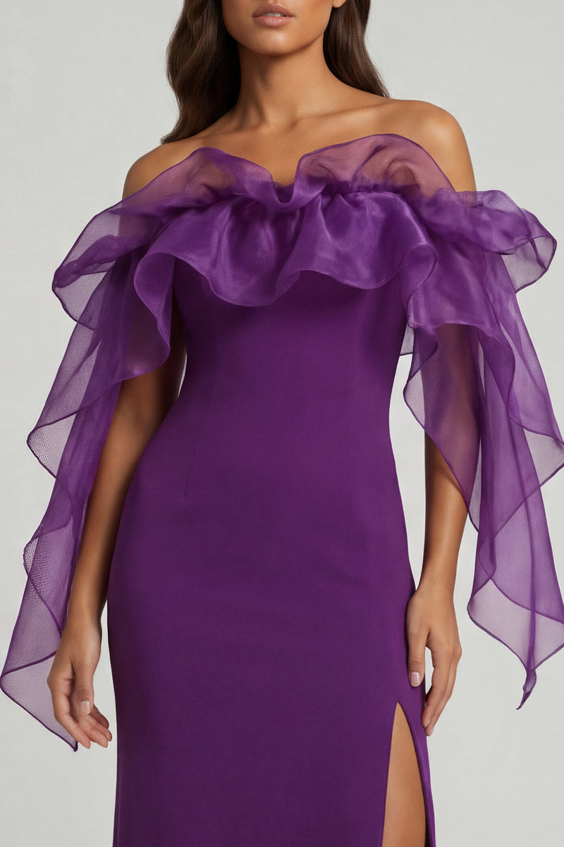 Load image into Gallery viewer, Purple Sheath Long Formal Dress with Ruffles
