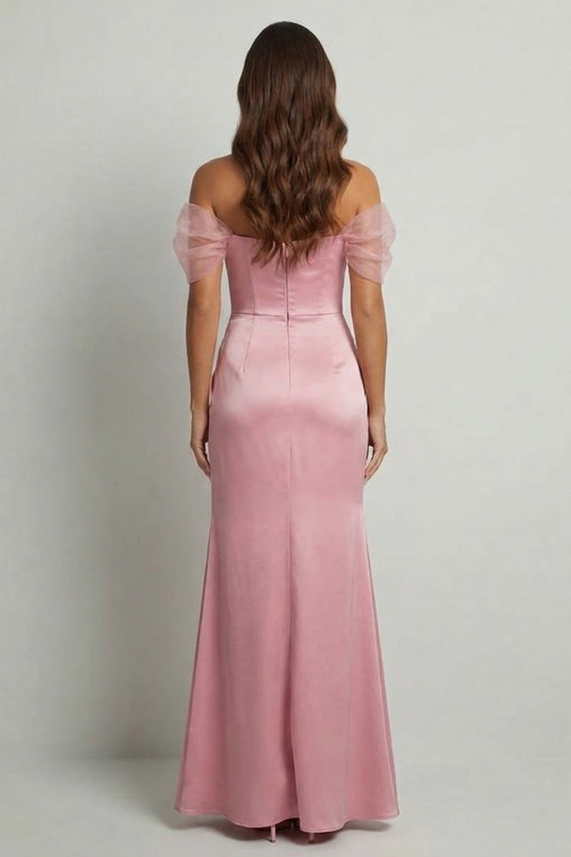 Load image into Gallery viewer, Pink Sheath Ruched Long Formal Dress with Slit