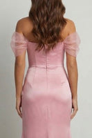 Load image into Gallery viewer, Pink Sheath Ruched Long Formal Dress with Slit
