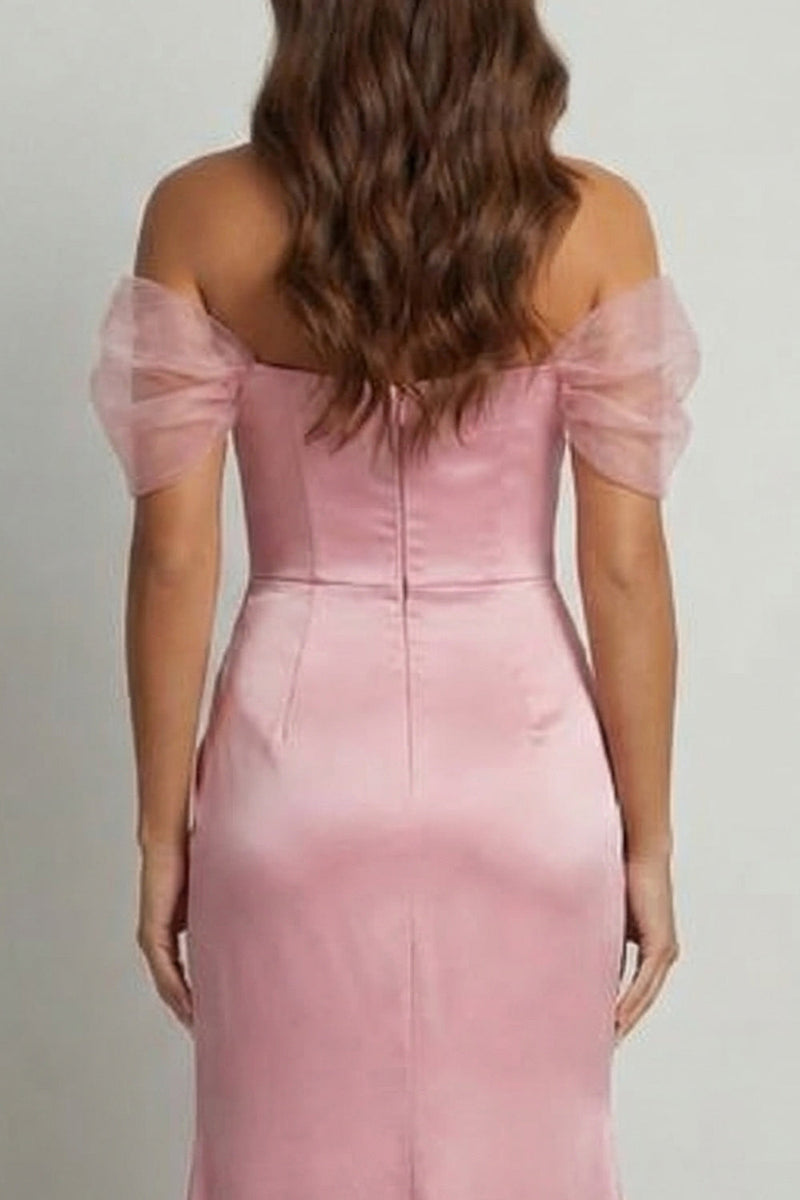 Load image into Gallery viewer, Pink Sheath Ruched Long Formal Dress with Slit