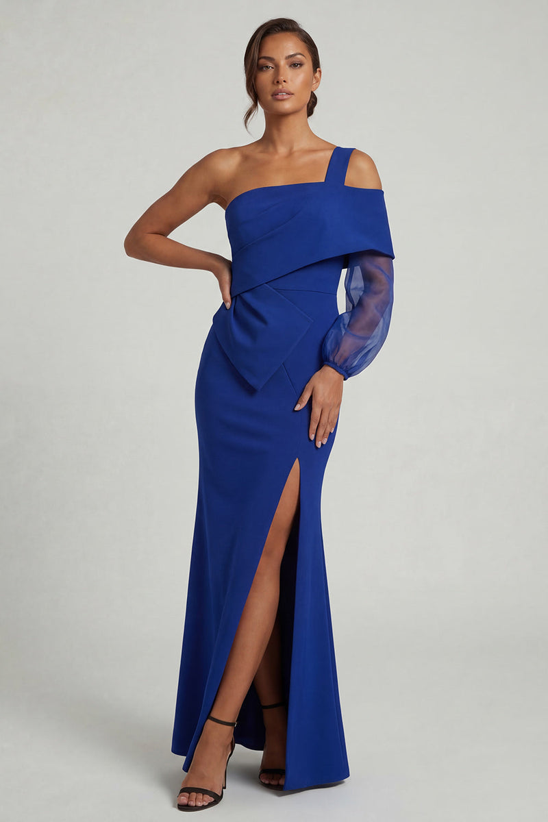 Load image into Gallery viewer, Royal Blue Mermaid One Shoulder Long Formal Dress with Slit