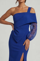 Load image into Gallery viewer, Royal Blue Mermaid One Shoulder Long Formal Dress with Slit