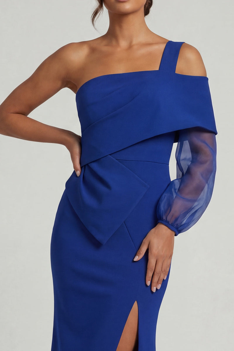 Load image into Gallery viewer, Royal Blue Mermaid One Shoulder Long Formal Dress with Slit