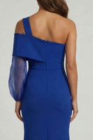 Load image into Gallery viewer, Royal Blue Mermaid One Shoulder Long Formal Dress with Slit