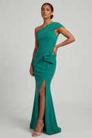 Load image into Gallery viewer, Dark Green Mermaid Long One Shoulder Formal Dress with Ruffles