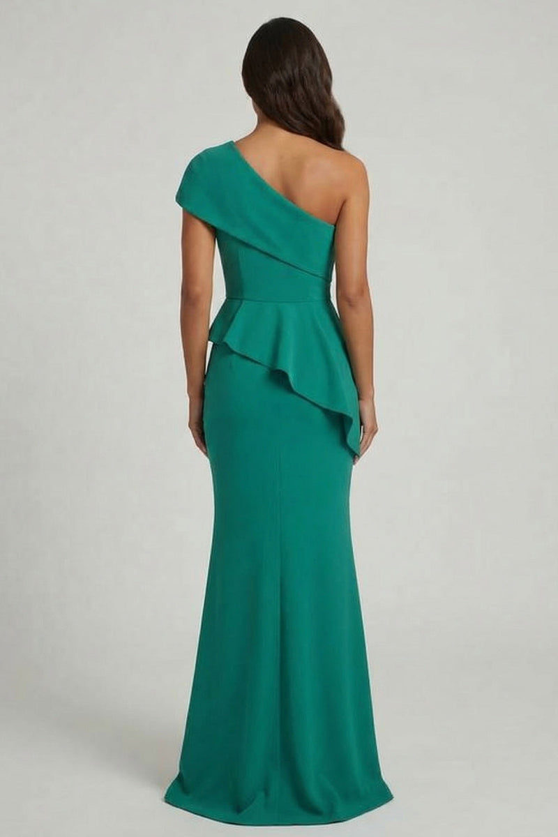 Load image into Gallery viewer, Dark Green Mermaid Long One Shoulder Formal Dress with Ruffles