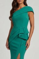 Load image into Gallery viewer, Dark Green Mermaid Long One Shoulder Formal Dress with Ruffles