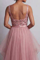 Load image into Gallery viewer, Sparkly Pink A Line Sequin Long Formal Dress with Ruffles