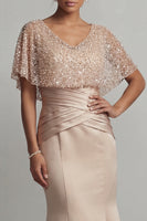 Load image into Gallery viewer, Sparkly Champagne Ruched Sequin Mermaid Long Mother of the Bride Dress