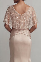 Load image into Gallery viewer, Sparkly Champagne Ruched Sequin Mermaid Long Mother of the Bride Dress