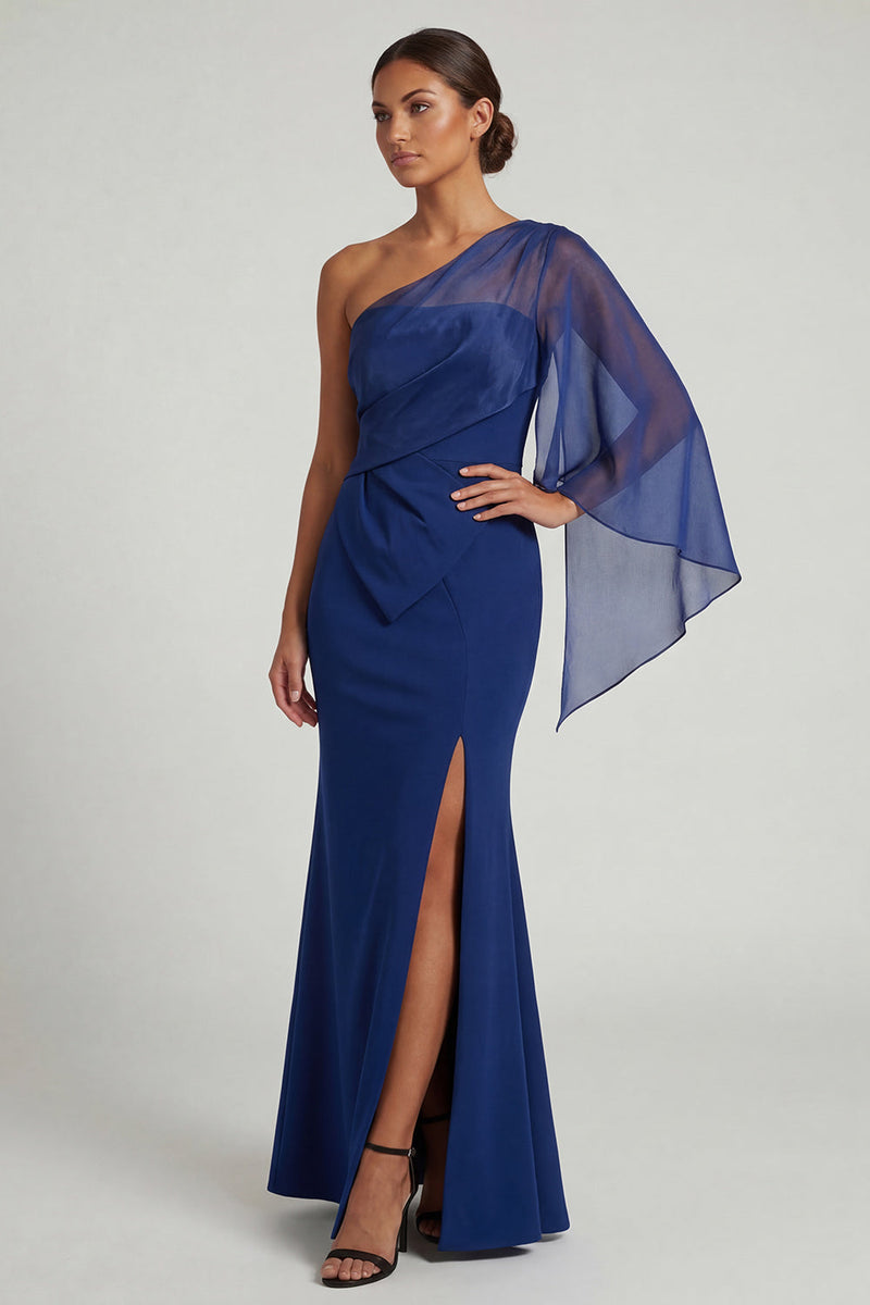 Load image into Gallery viewer, Dark Blue Mermaid Long Formal Dress with Slit